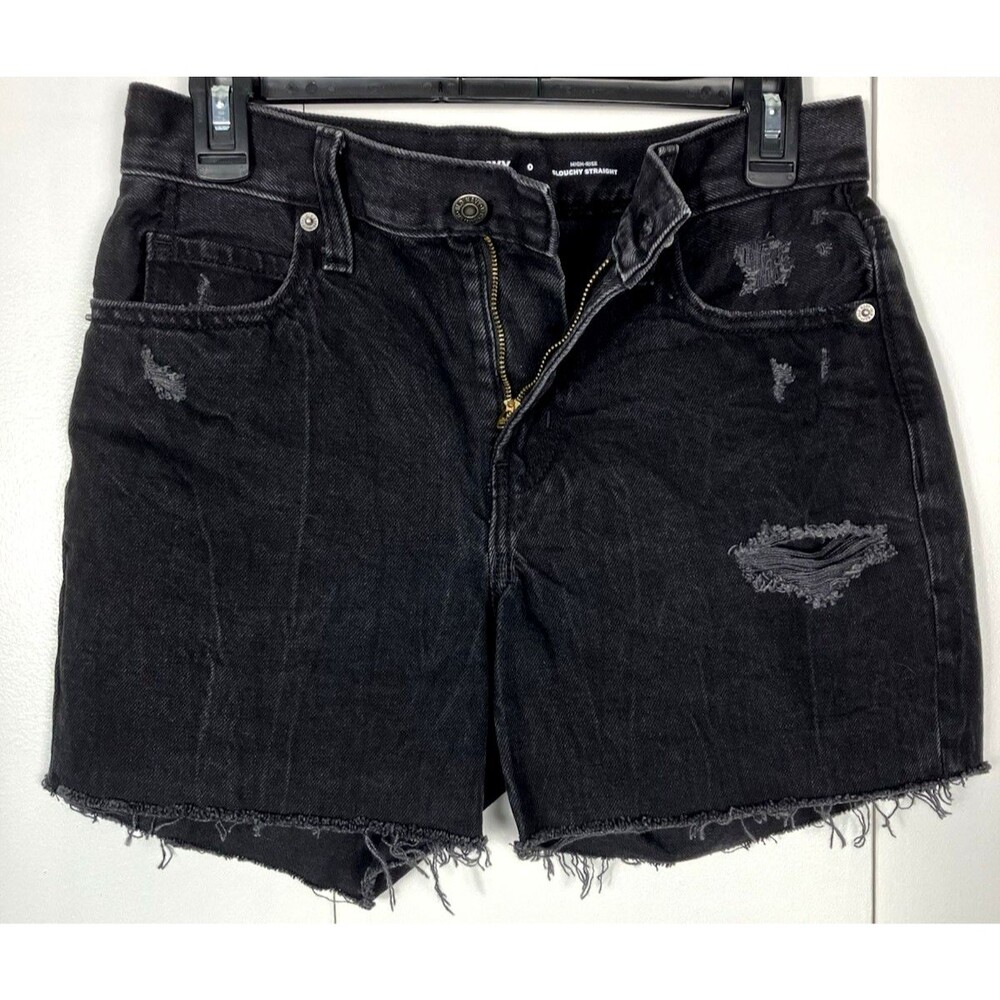 Old Navy Black High Rise Slouchy Straight Distressed Shorts Sz 0